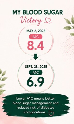 A1C progress from 8.4 to 6.9